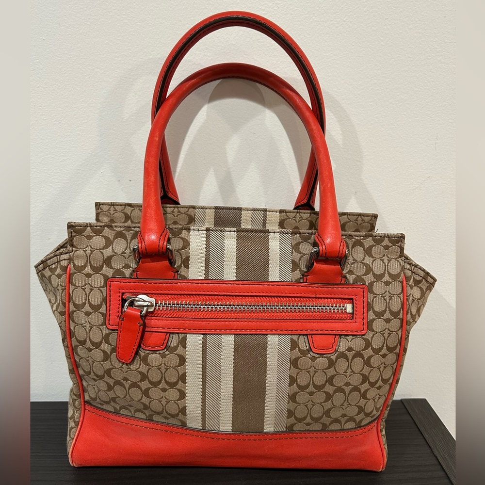 Coach Legacy Stripe Candace Carryall Tote Purse Brown /Orange EUC - Picture 3 of 13